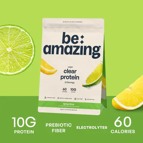 Be Amazing Dairy-Free Vegan Protein Powder - Gut Healthy Booster, Fitness Fuel, Sugar-Free, Prebiotic Fiber, Hydration & Electrolyte Support, Fruit-Forward, Mixes Easily, 20 Servings (Strawberry Kiwi, Lemon Lime) for Better for You Fitness Enthusiasts