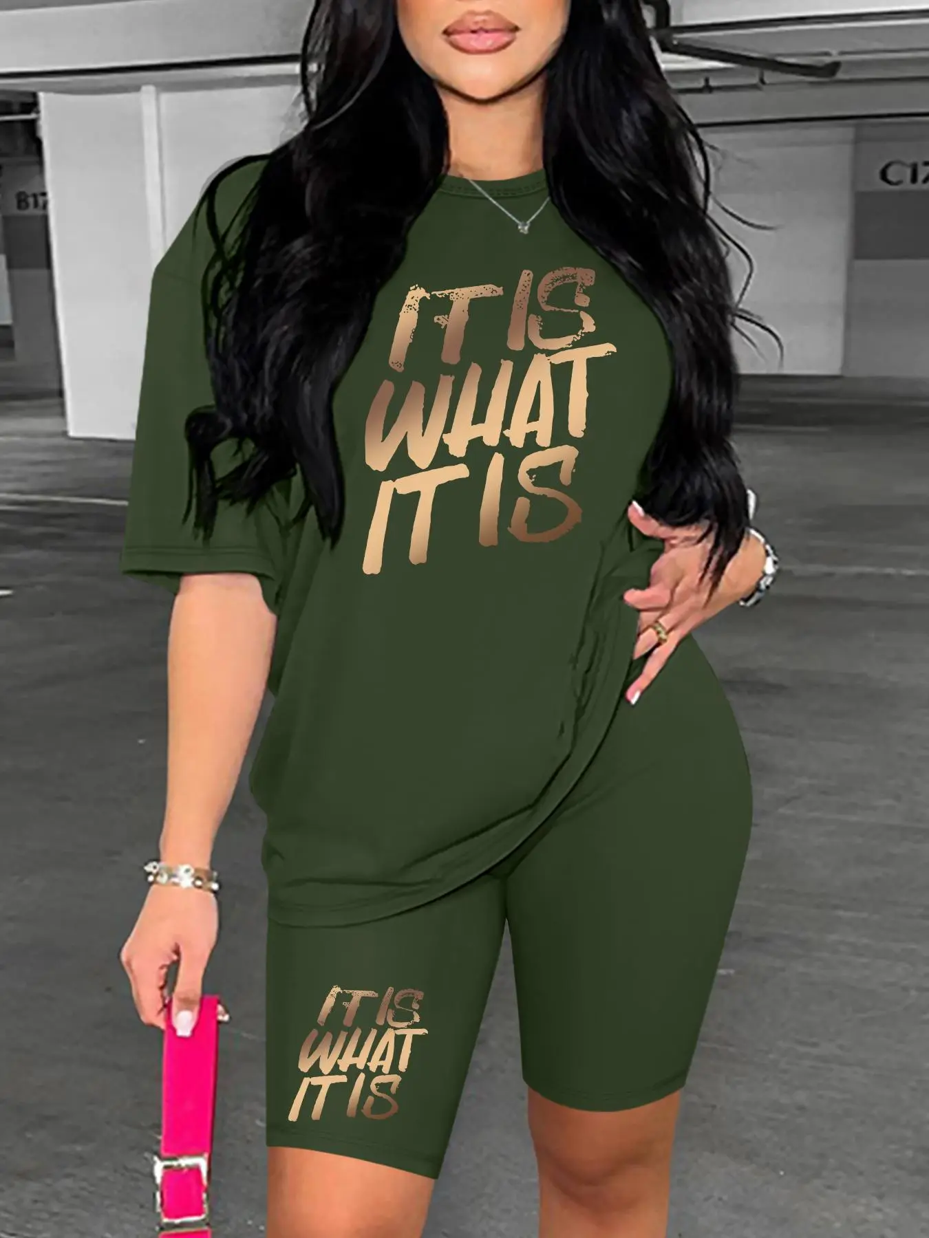 Two-Piece Set Women's Letter Print Crop Top & Skinny Shorts, Casual Fashion Cozy Breathable Outfits for Daily Outdoor Wear, Ladies Clothes for Spring & Summer, Suits