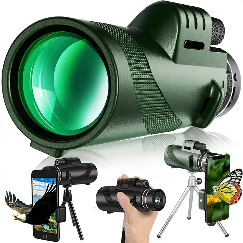 Monocular Telescope 80x100 High Power, Waterproof HD Optic with BAK4 Prism, Compact Rubber-Armored Body & Phone Adapter for Camping Equipment