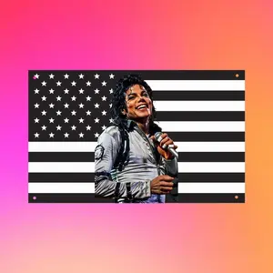 Michael Jackson Black USA Flag, MJ Wall Tapestry, Music Legend Flag, Vintage Pop Icon Decor, Black American Flag Banner