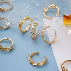 12pcs Foot Open Adjustable Toe Rings Pattern Alloy Adjustable Rings Set For Women Beach Foot Jewelry 12 Piece Set