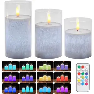 Flameless Candles,  Operated Led Flickering Flameless Candles 12 Color Changing, 3 Pack with  String Lights,  Flickering FlameTimer & Remote Control Safe for Wedding  Party Decor