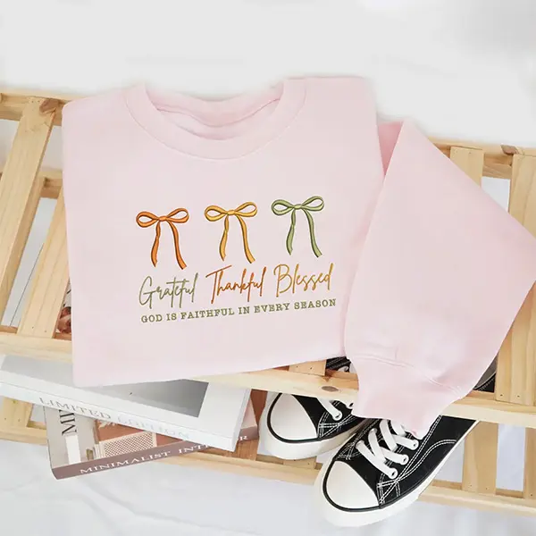 Embroidered Grateful Thankful Blessed Sweatshirt, Embroidered Faith Crewneck, Religious Sweatshirt, Thanksgiving Sweatshirt