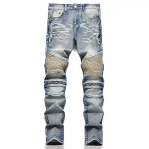 Men's street style slim fit bicycle jeans paired with slim fit fashionable stretch denim pants