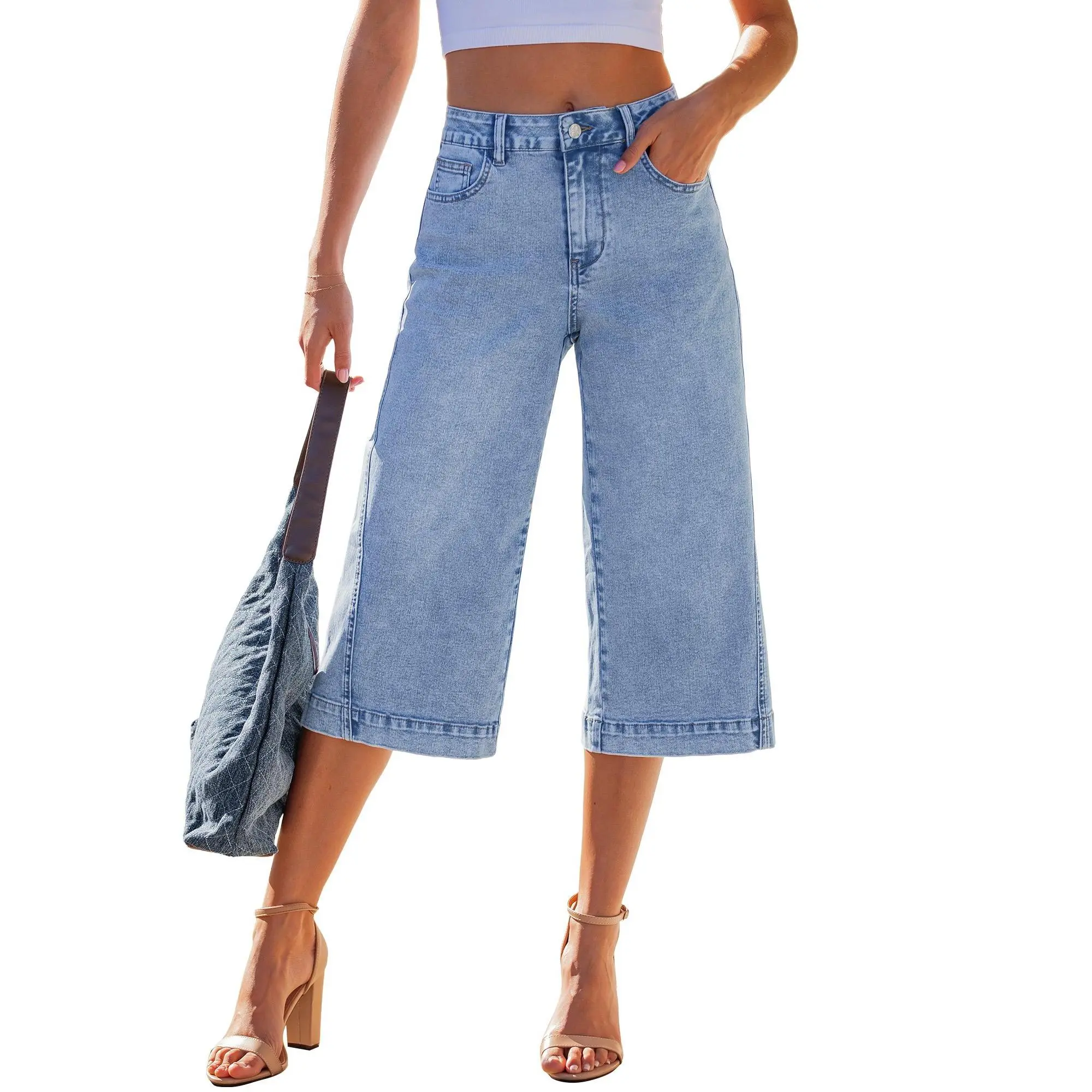 GRAPENT Trouser Pants for Women, High-Waisted Stretchy Jeans with Side Seam Detail, Below the Knee Summer Style,back to school shopping