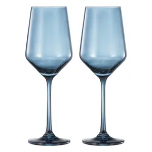 Khen Colored Crystal Wine Glass | Set of 2 | Large Stemmed 12 oz Glasses, Great for all Occasions & Special Celebrations Italian Style Tall Drinkware for Red & White, Dinner Glassware (Cloudy Blue)