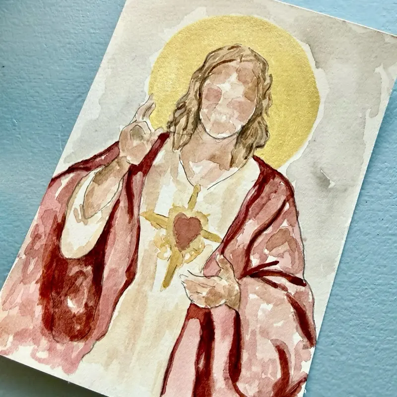 Sacred Heart of Jesus Original Watercolor Painting | Catholic Wall Art | Handmade Christian Artwork