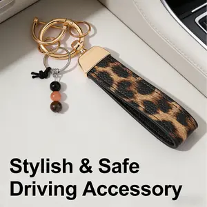 Cool Leopard Print Keychain with Peace Stone Charm, Stylish Keychain, Durable and Versatile Car Key Decoration, Unisex Automotive Accessory