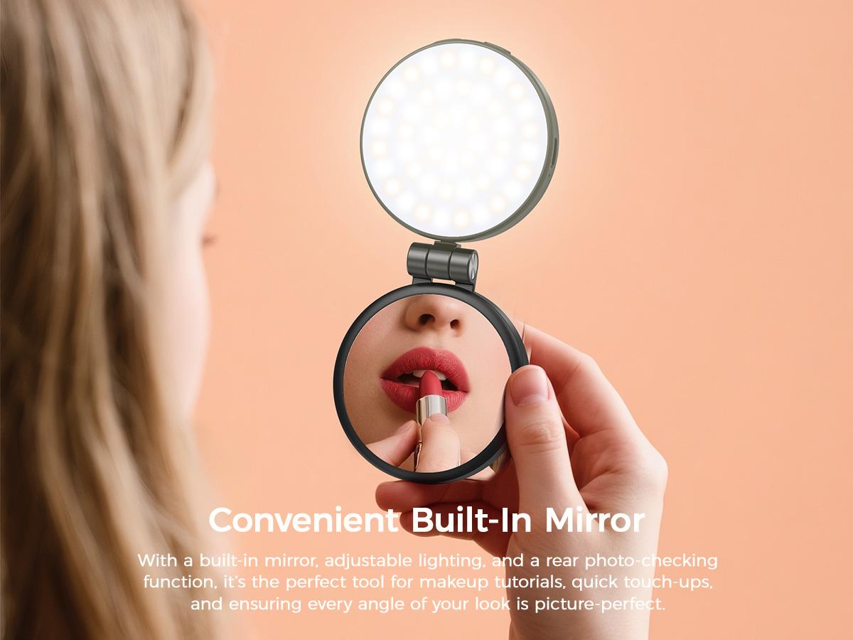 2026 New 3 in 1 Three-level brightness adjustable magnetic circular LED selfie fill light, rechargeable, foldable, with phone holder and mirror, compatible with various mobile phones, suitable for Vlog / live streaming fill light.