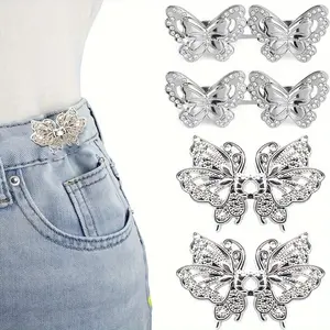 Adjustable Denim Waist Tighteners Set of 4, Seamless No-Tool Denim Clasps, Perfect for Loose Jeans, Instant Butterfly Style Fastener