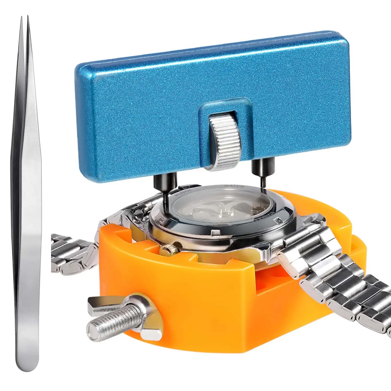 1 Set Watch Battery Replacement Tool Set, Includes Rotating Case Opener Wrench, Watch Holder Stand, Tweezers, Watch Repair Tools