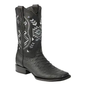 El General Men’s Black Imitation Python Print Rodeo Leather Boots