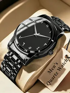 1 New Arabic Numerals Simple High-Definition Scratch-Resistant Wear-Resistant Dial Stainless Steel Strap Unisex Quartz Watch Ipx7 Waterproof Trend Fashion Men's Watch Automatic Multifunctional Wristwatch Holiday Birthday Family Reunion Gift Preferred