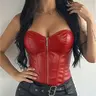 ZGQNBelle Women's Plus Size Minimalist Cute Leather Corset Top - Slimming Zipper Bustier Shapewear, Y2K Gothic Steampunk Black Bodysuit, Halloween Party Costumes, Clothes for Women, #tiktokmademebuyit