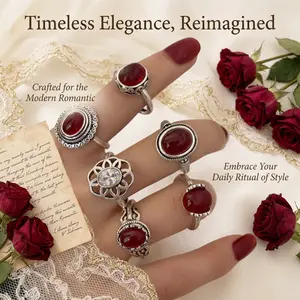Vintage Court Style Ruby Ring for Women, Unique European Pattern Open Ring, Niche Design Index Finger Ring