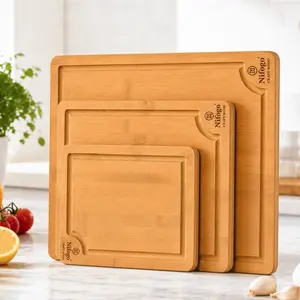Kitchen Chopping Board Set 3 Pcs Bamboo, Solid Cutting Boards for Meat Vegetables Prepared Foods, Eco-Friendly Gift Idea