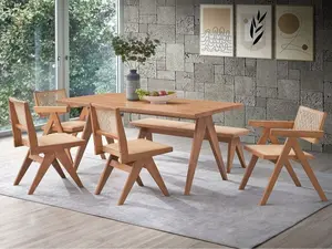 Acme DN02371-7PC 7 pc Velentina natural finish wood mid century modern dining table set