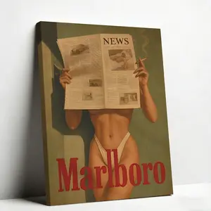 "Smoking Woman" Marlblboro Wall Art — Chic, Eclectic-Style Feminist Poster | Vintage-Inspired Canvas Print | "Girl Boss Besties" Themed Wall Decor | Ideal for Dorm Rooms & Apartments | Framed and Unframed Options