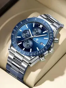 Men's Business Fashion Round Dial Analog Quartz Watch, Fashion Watch for Party, Daily Clothing Decor, Trendy All-match & Exquisite Watch for Birthday Gift with Box