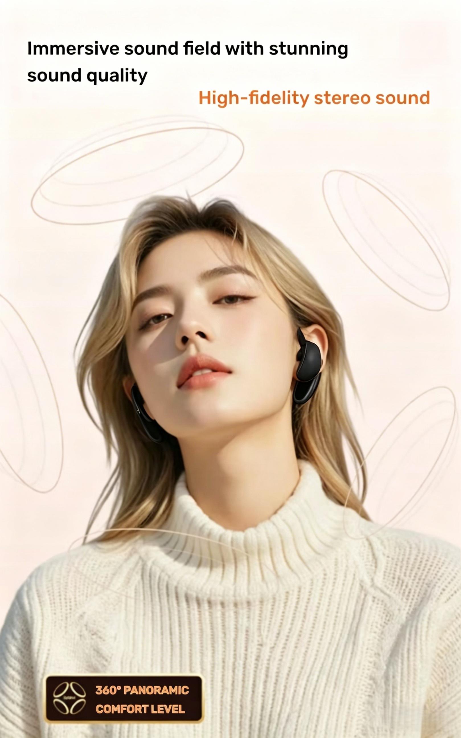 MISHUAI Open Ear Headphones Bluetooth 6.0, 5g Ultra-Light, 40H Battery, IPX6 Waterproof, 720° Surround Sound for Workout & Gaming, Clip-On Design, Zero Ear Fatigue ENC Headset Assistant Voice Smart with MISHUAI Open Ear Headphones Bluetooth 6.0, 5g Ultra-Light, 40H Battery, IPX6 Waterproof, 720° Surround Sound for Workout & Gaming, Clip-On Design, Zero Ear Fatigue ENC Headset Assistant Voice Smart with