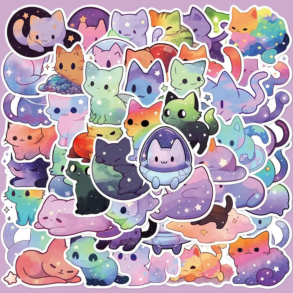 Cartoon Cat Pattern Sticker, 50pcs Waterproof Durable Decorative Sticker with 1 Count Storage Box, for Cellphone, Smartphone, Phone Case, Laptop, Skateboard, Scrapbook, Journal, Accessories