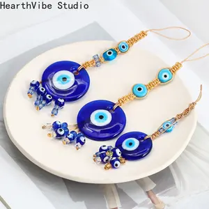 Evil Eye Lucky Charm Protection Tassel Crystals Feng Shui Car Room Decor Turkish Blue Eye Retro Glass Pendant Home Decor Gifts