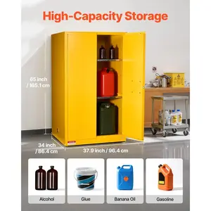 VEVOR Flammable Cabinet, 37.9x 34.0x 65.0 Inch, 65 Gallon Flammable Storage Cabinet with Adjustable Shelf, Cold-Rolled and Galvanized Steel Fire Cabinets, for Commercial Industrial Home Use, Yellow