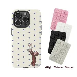 4PC Silicone Suction Phone Case Mount, Curious Georgee Phone Case – Cute Cartoon Monkey Protective Cover, for  Compatible with iPhone 17 16 15 14 13 12 11 Pro Max and Samsung Galaxy S21–S25 Plus Ultra