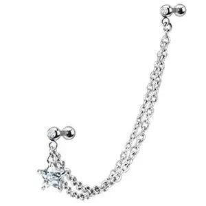 Dangling Star with Double Chain Linked Barbells - 316L Stainless Steel