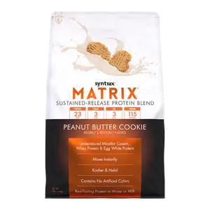 Syntrax Nutrition Matrix, Sustained-Release Protein Blend Peanut Butter Cookie 5 lbs Undenatured Micellar Casein & Whey Blend for Easy Mixing