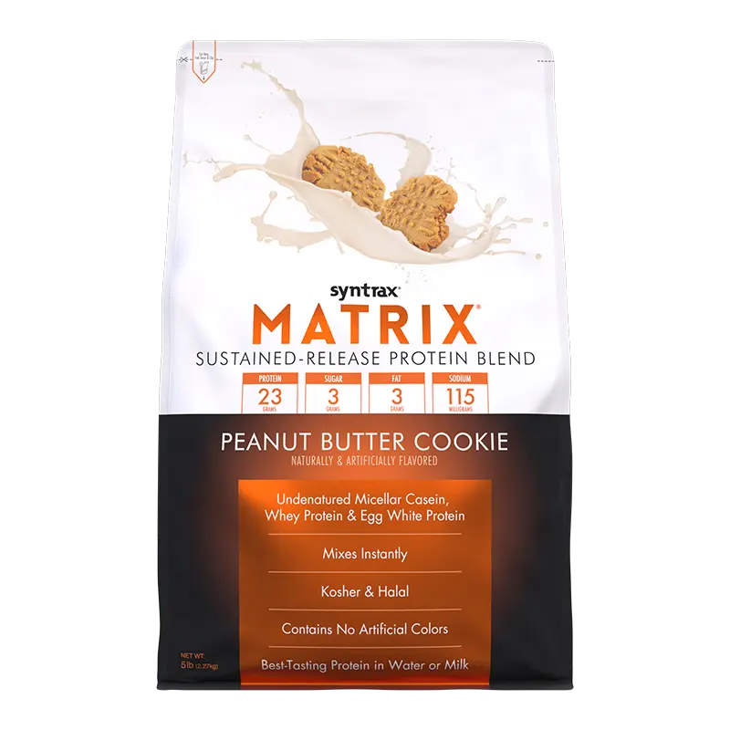 Syntrax Nutrition Matrix, Sustained-Release Protein Blend Peanut Butter Cookie 5 lbs Undenatured Micellar Casein & Whey Blend for Easy Mixing