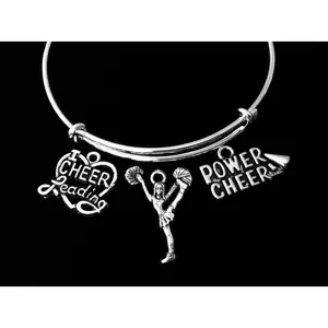 Power Cheer Cheerleading Jewelry Adjustable Bracelet Expandable Wire Bangle Cheerleader I Love Cheerleading Trendy Gift