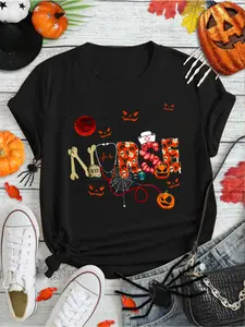 100% Cotton Nurse Funny Stethoscope Nurse Pumpkin Skull Lover Halloween T-Shirt Print Round Neck Short Sleeve Streetwear Fashion Breathable Homme Soft Unisex Designer Clothes For Women Casual Clothes