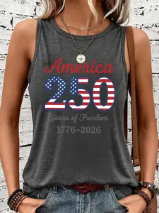 Women's American Flag Graphic Tank Top, Casual Fitted Sleeveless Shirt, Round Neck, All Season Wear