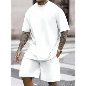 Men's Solid Short Sleeve Tee & Pants Set, Regular Fit Casual Round Neck T-shirt & Pants, Men's Summer Clothes for Daily Wear