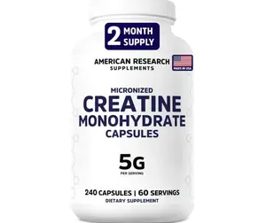 Creatine Monohydrate Capsules 5G | 60 Servings | Vegan | 4 Caps per Serving | Micronized Creatine Pills 5000mg | 240 Capsules | Creatine Pills For Men & Women | 2 Months Supply | Made Without Fillers