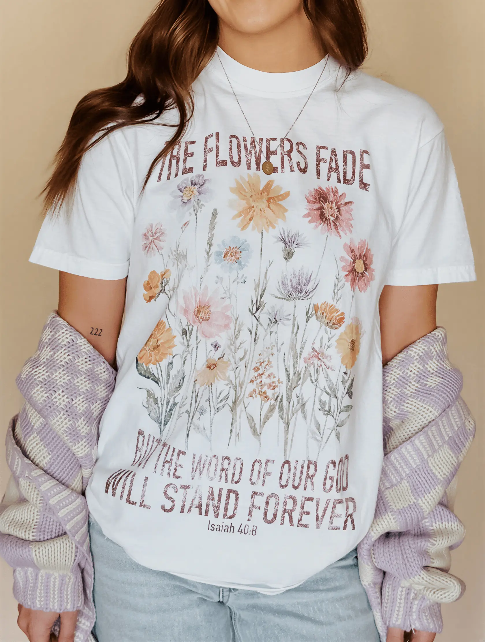 Worthy Wear Women's Fitted Shortsleeve Round Neck Graphic Tee - Floral Design, Inspirational Slogan, Casual Everyday Wear Apparel