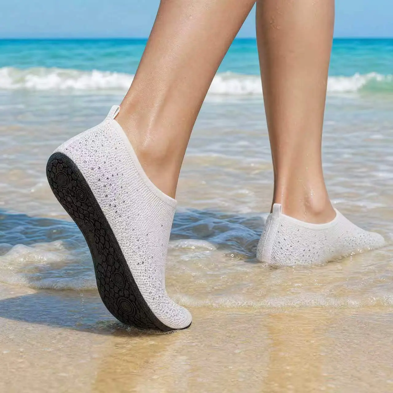 Sunland Unisex Bling Rhinestone Nylon Cloth Women's Water Shoes - Lightweight Quick-Dry, Non-Slip Honeycomb Grip Footwear for Beach Pools and Yoga