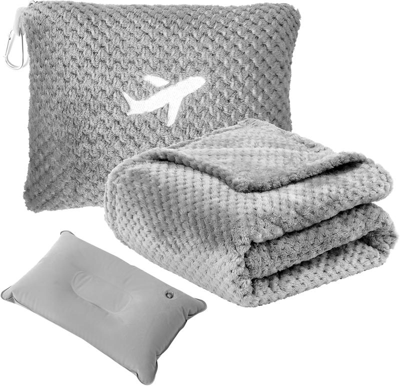 Travel Blanket Airplane Compact with Bag, Travel Essentials 3 in 1 Packable Airplane Blanket, Travel Pillow and Blanket Set, Inflatable Pillow, Luggage Sleeve & Backpack Clip (Light Grey) Travel Blanket Airplane Compact with Bag, Travel Essentials 3 in 1 Packable Airplane Blanket, Travel Pillow and Blanket Set, Inflatable Pillow, Luggage Sleeve & Backpack Clip (Light Grey)