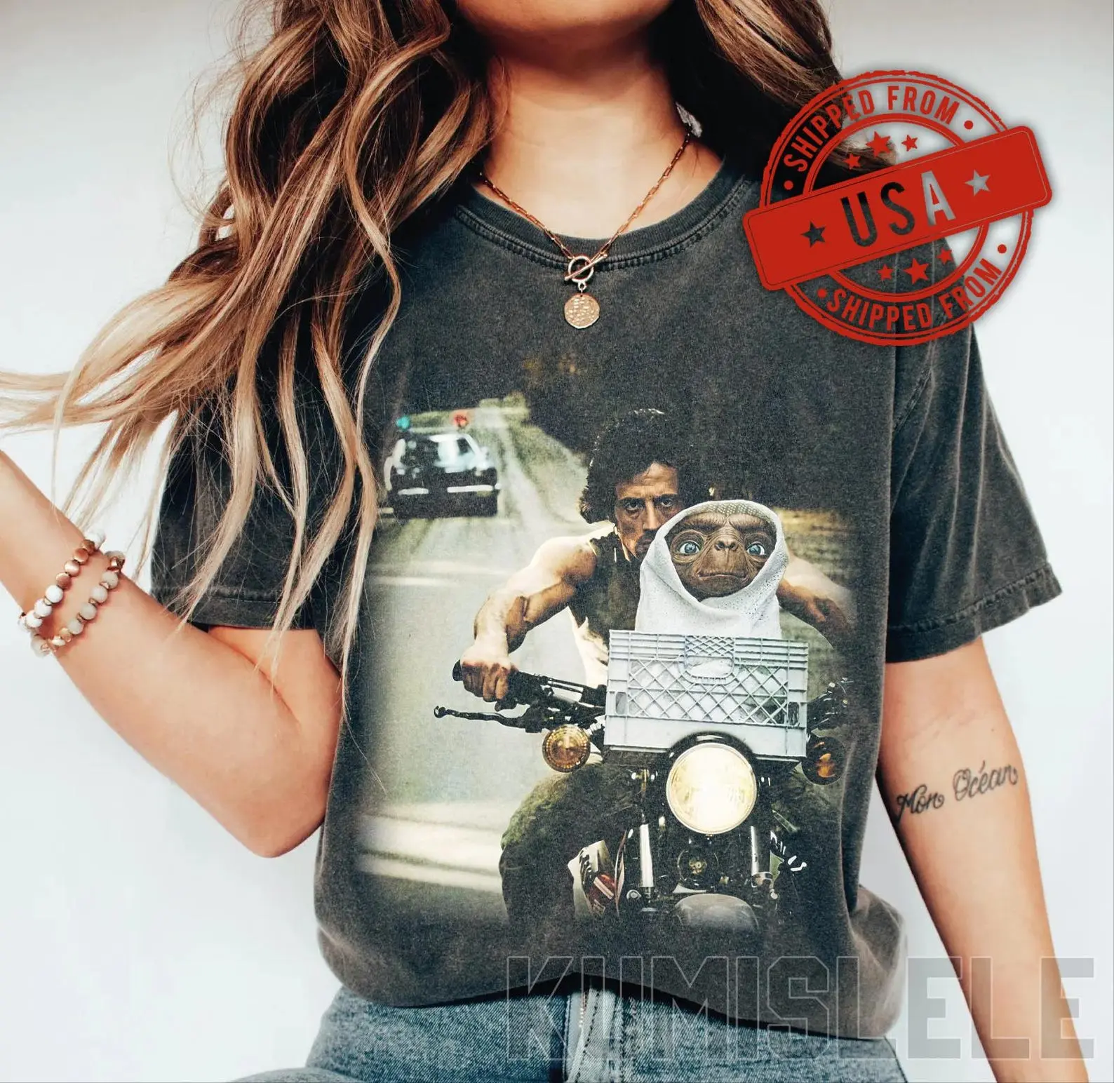 Rambo E.T. Mashup T-Shirt, Funny 80s Movie Parody Tee, Vintage Bootleg Style Shirt, Sylvester Stallone & Alien Graphic Tee,Retro Cinema Gift