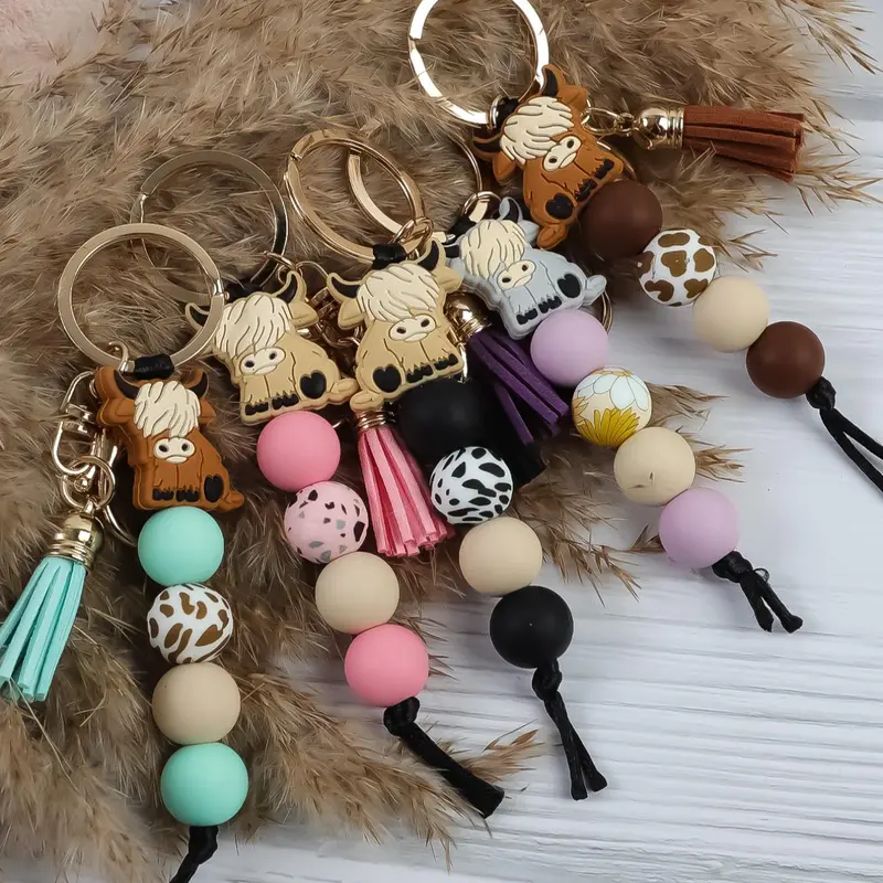 Candy Color Silicone Bead Keychains, Cute Yak Pendant with Short Tassels, Practical and Stylish, Keychain Charm, Perfect Gift for Friends, All Seasons