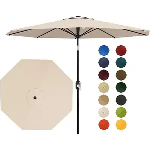 10FT Patio Umbrella - Outdoor Table Umbrella with Crank Lift & Push Button Tilt - Market Umbrella 8 Sturdy Ribs UV Protection for Pool, Deck, Yard, Garden - Light Beige