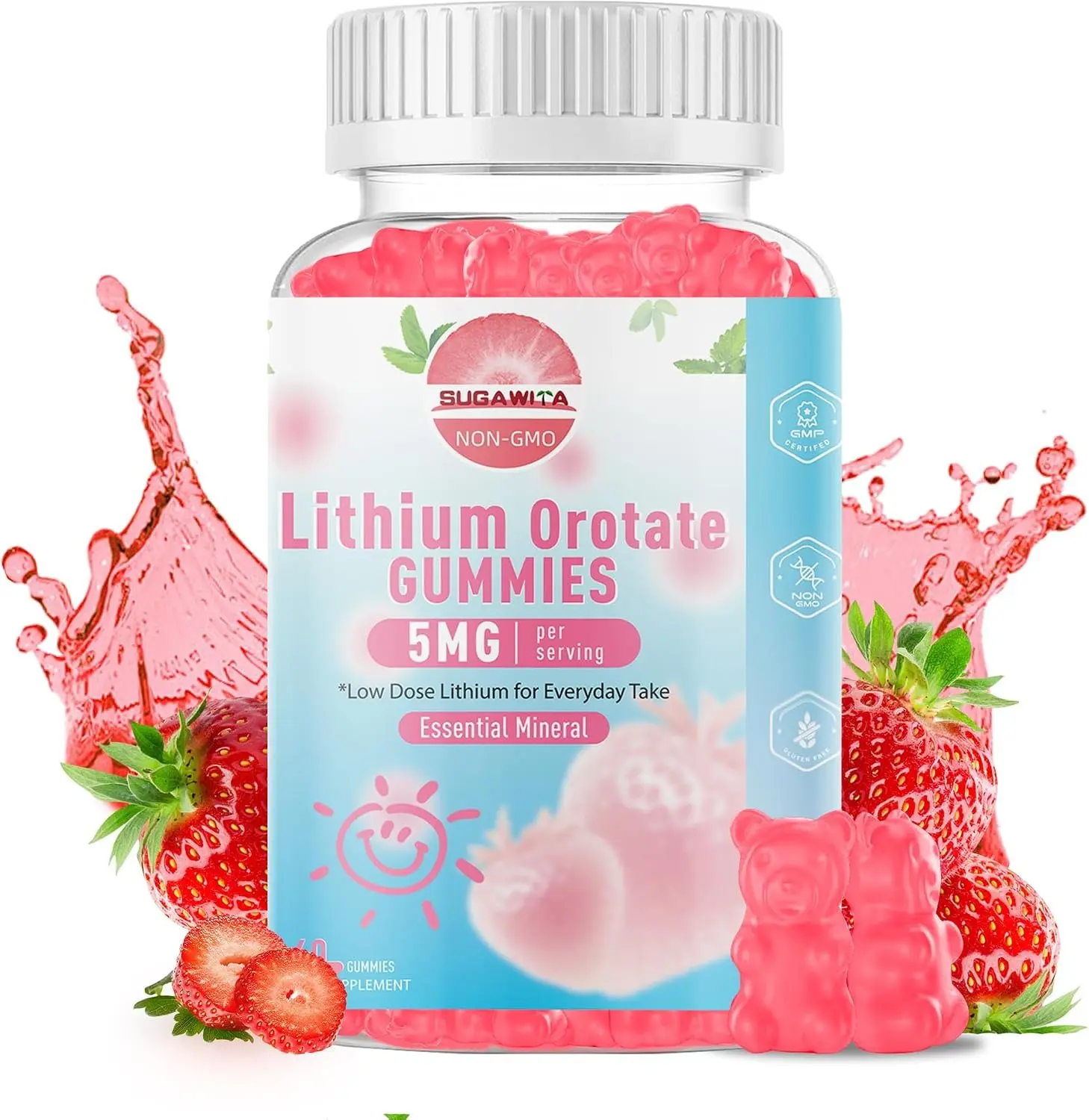SUGAWITA Lithium Orotate 5mg Gummies | Plant-Powered Bioavailable Chewable Lithium Supplement | Support for Daily Tension Balance & Healthy Aging | Non-GMO, Vegan, Gluten-Free | 60 Counts