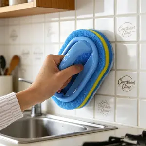 3pcs Handheld Sponge Scrubber Brush with Ergonomic Handle 3-Layer Rich Foam Non-Scratch Cleaning Brush for Kitchen Pot Dish Sink Bathroom Tile Wall Household Cleaning Tool Sponges