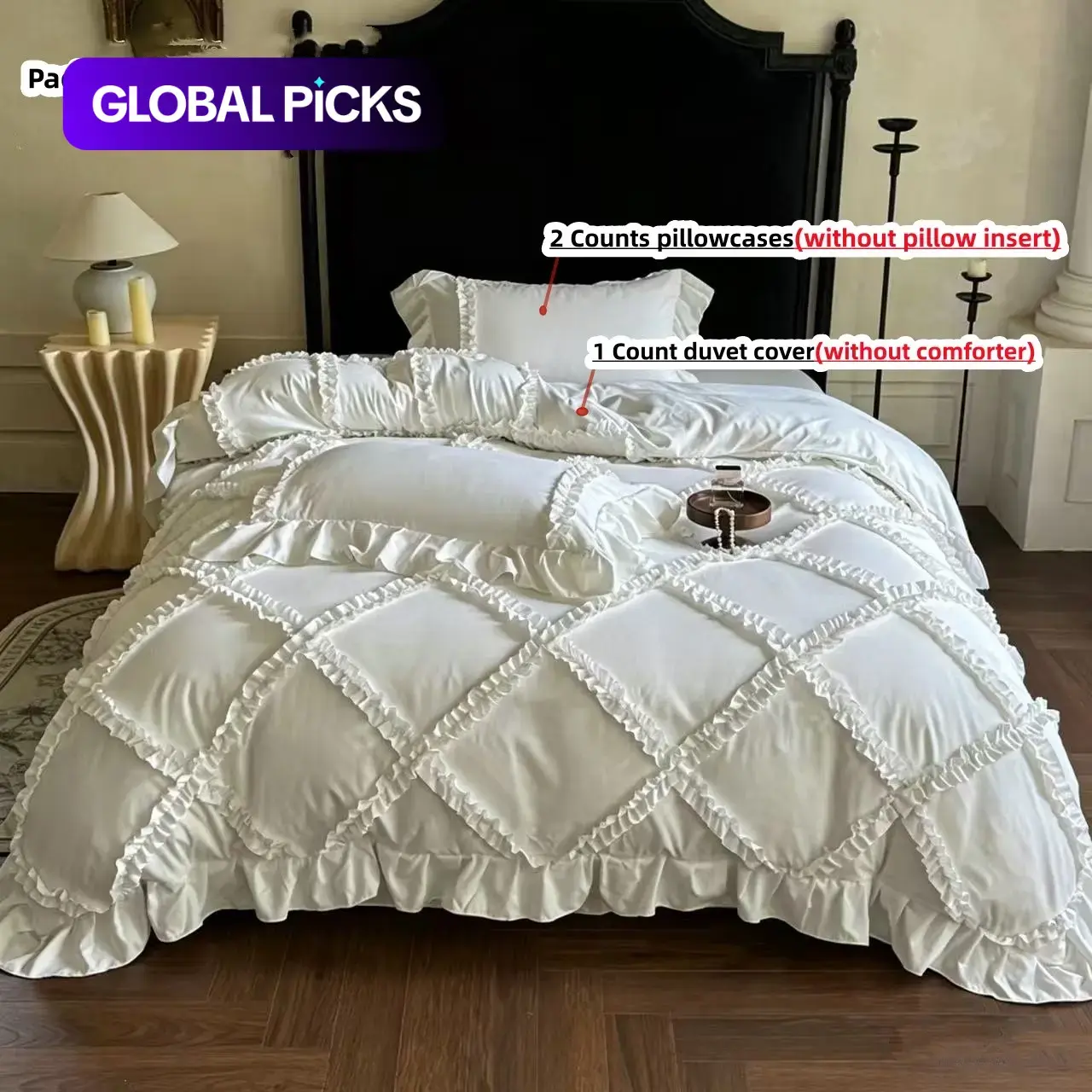 3 Counts Korean Decorative Ruffled Bedding Set, Soft Bedding Sets Includes 1 Duvet Cover and 2 Pillowcases, Zipper Design, Soft All-Season Fabric, Bedroom Bedding Set #GLOBAL PICKS
