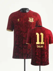 Mohamed Salah #11 Egypt National Team Egyptian Cultural Pattern Print Soccer Jersey Gold Trim Breathable Quick Dry Short Sleeve for Salah Fans, England Supporters, Football Collectors & Streetwear Enthusiasts