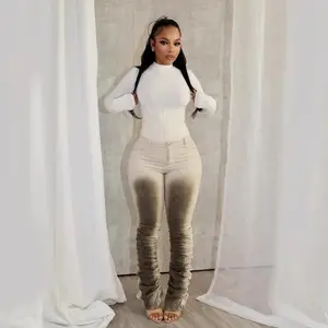 WomenSkinnyStackedPantsPunkY2KFlareLeggingsTrousersHighWaistedBellBottomGradientDenimPantsWastelandOutfitforRaveConcertStreetwear