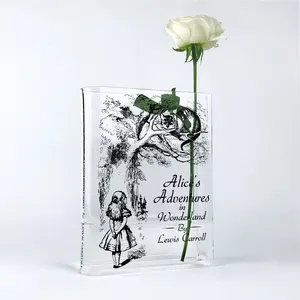 Alice's Adventures in Wonderland Acrylic Book Vase, Vintage Alice Book Vase Decor, Book Shaped Flower Vase, Bookish Gift, Home Decoration
