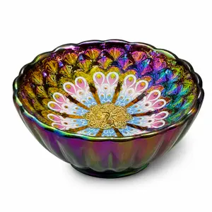 Iridescent Peacock Tea Bowl, Rainbow Glaze Decorative Tea Cup, Colorful Floral Gift Bowl for Tea Lovers