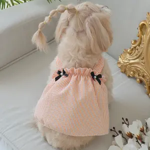 Cute Bow Decor Pet Dress,  1 Count  Striped Pattern Pet Clothes for Small Dogs Poodle, Pet Clothing for Daily Wear, Dog & Cat Clothing Supplies